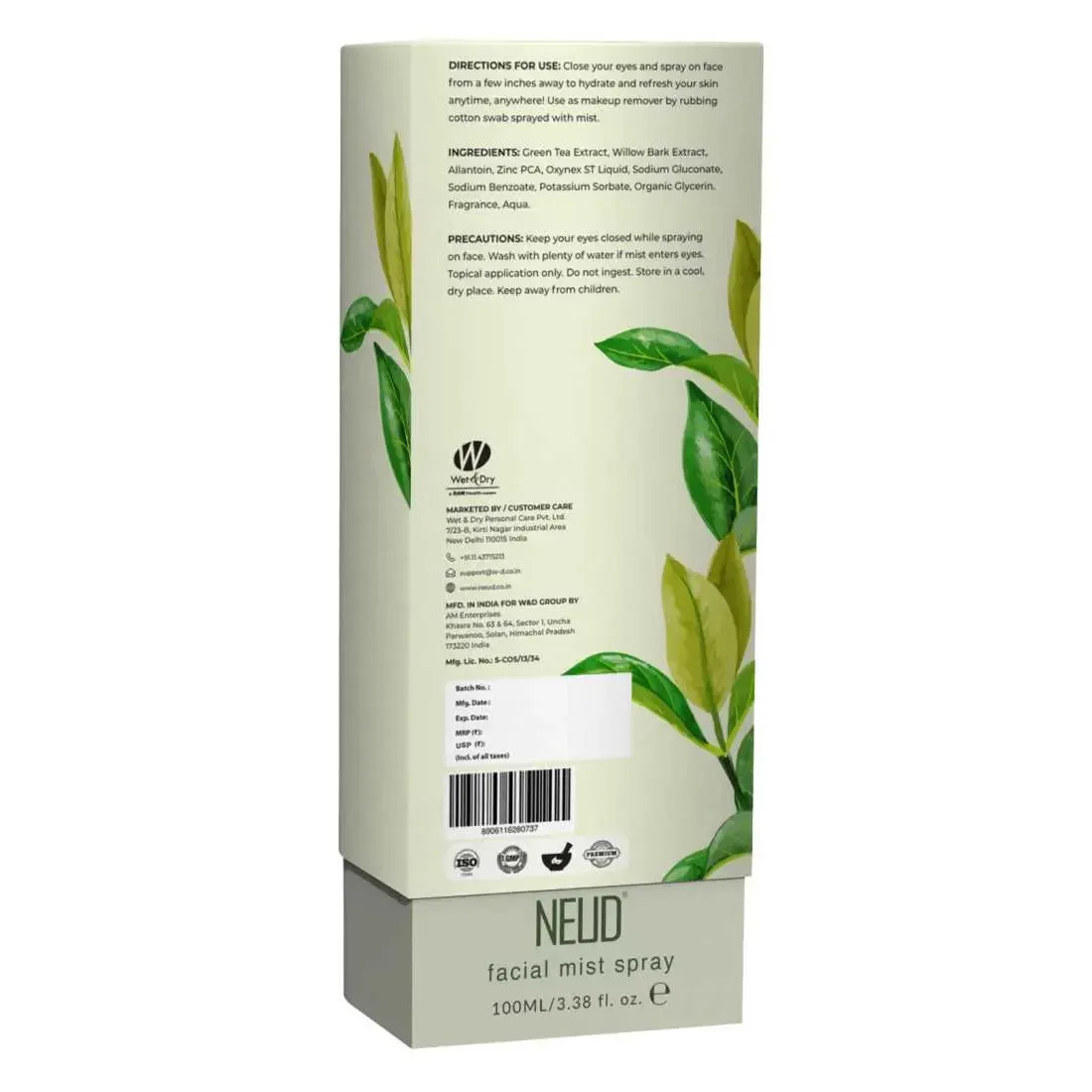 NEUD Green Tea Facial Mist Spray For Youthful and Hydrated Skin - 100ml
