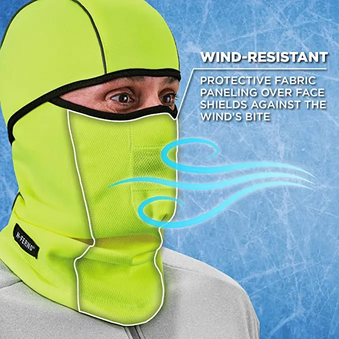 New in bag! Ergodyne N-Ferno 6823 Balaclava Ski Mask, Wind-Resistant Mask, Hinged Design to Wear as Neck Gaiter, High Visibility Bright Yellow!