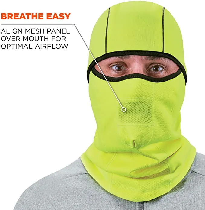 New in bag! Ergodyne N-Ferno 6823 Balaclava Ski Mask, Wind-Resistant Mask, Hinged Design to Wear as Neck Gaiter, High Visibility Bright Yellow!