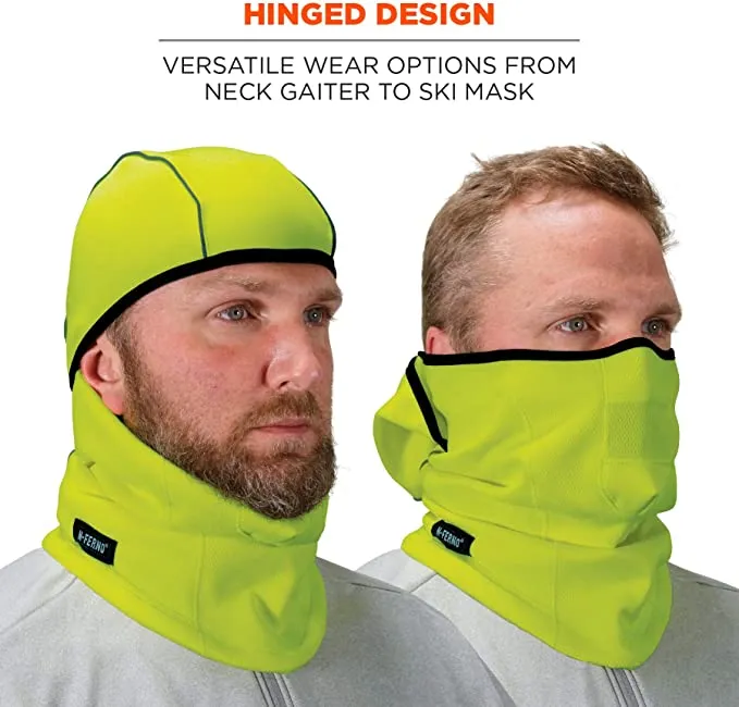 New in bag! Ergodyne N-Ferno 6823 Balaclava Ski Mask, Wind-Resistant Mask, Hinged Design to Wear as Neck Gaiter, High Visibility Bright Yellow!