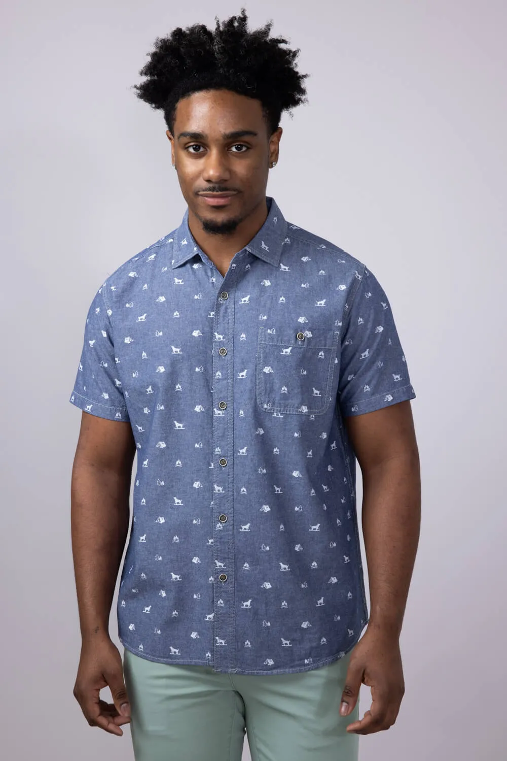 North River Chambray Camp Print Button Shirt for Men in Blue | NRM5341-HORIZON