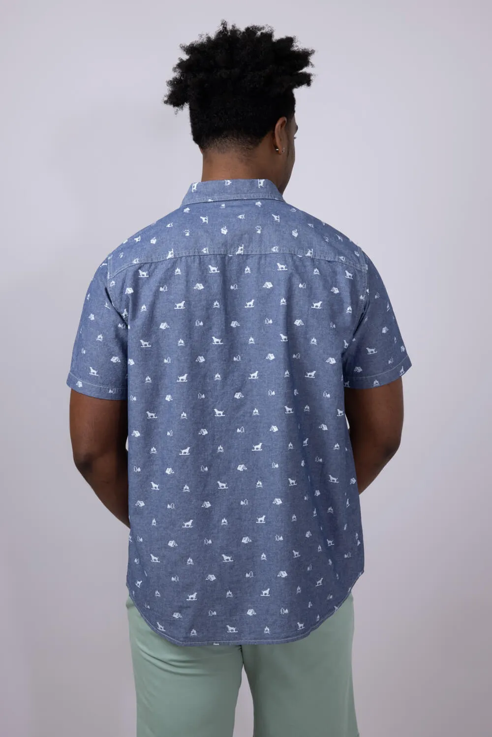 North River Chambray Camp Print Button Shirt for Men in Blue | NRM5341-HORIZON