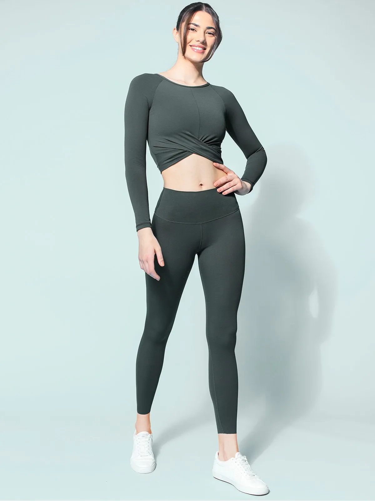 NUDE FRONT WRAP LONG SLEEVE TEE, DEEP FOREST