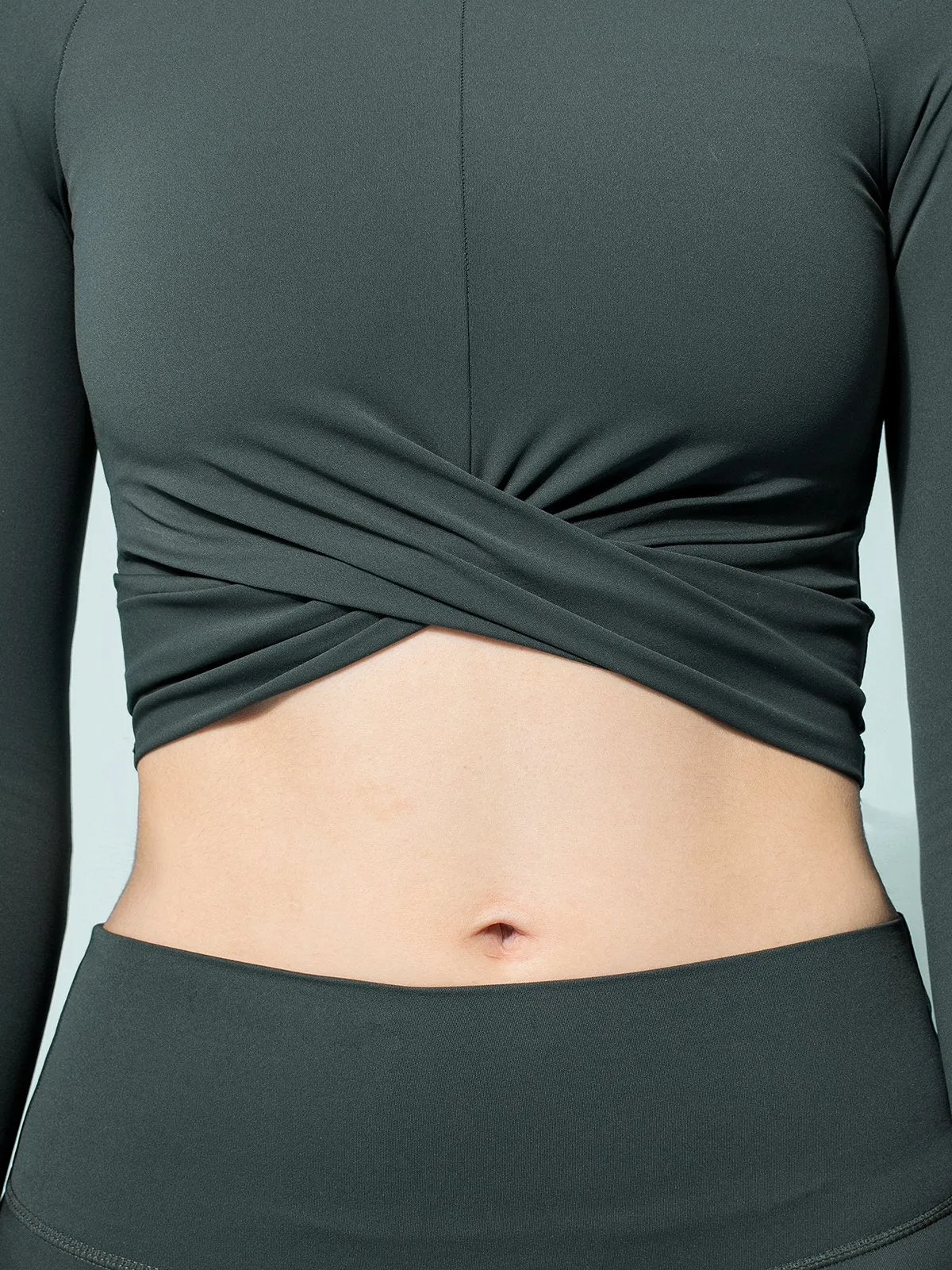 NUDE FRONT WRAP LONG SLEEVE TEE, DEEP FOREST