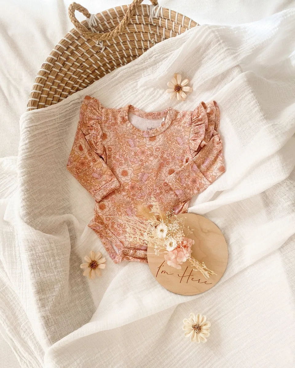 Organic L/Slv Ruffle Bodysuit - Bloom Floral