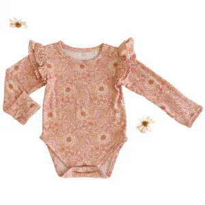 Organic L/Slv Ruffle Bodysuit - Bloom Floral