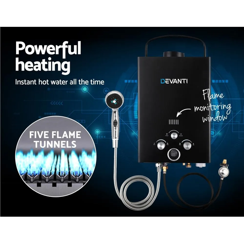 Outdoor Portable LPG Hot Water Heater with 12v Water Pump Black