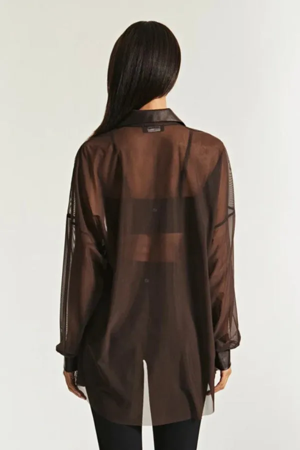 Oversized Mesh Boyfriend Button Front