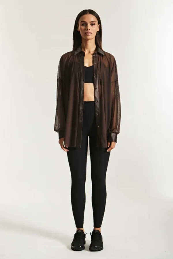 Oversized Mesh Boyfriend Button Front