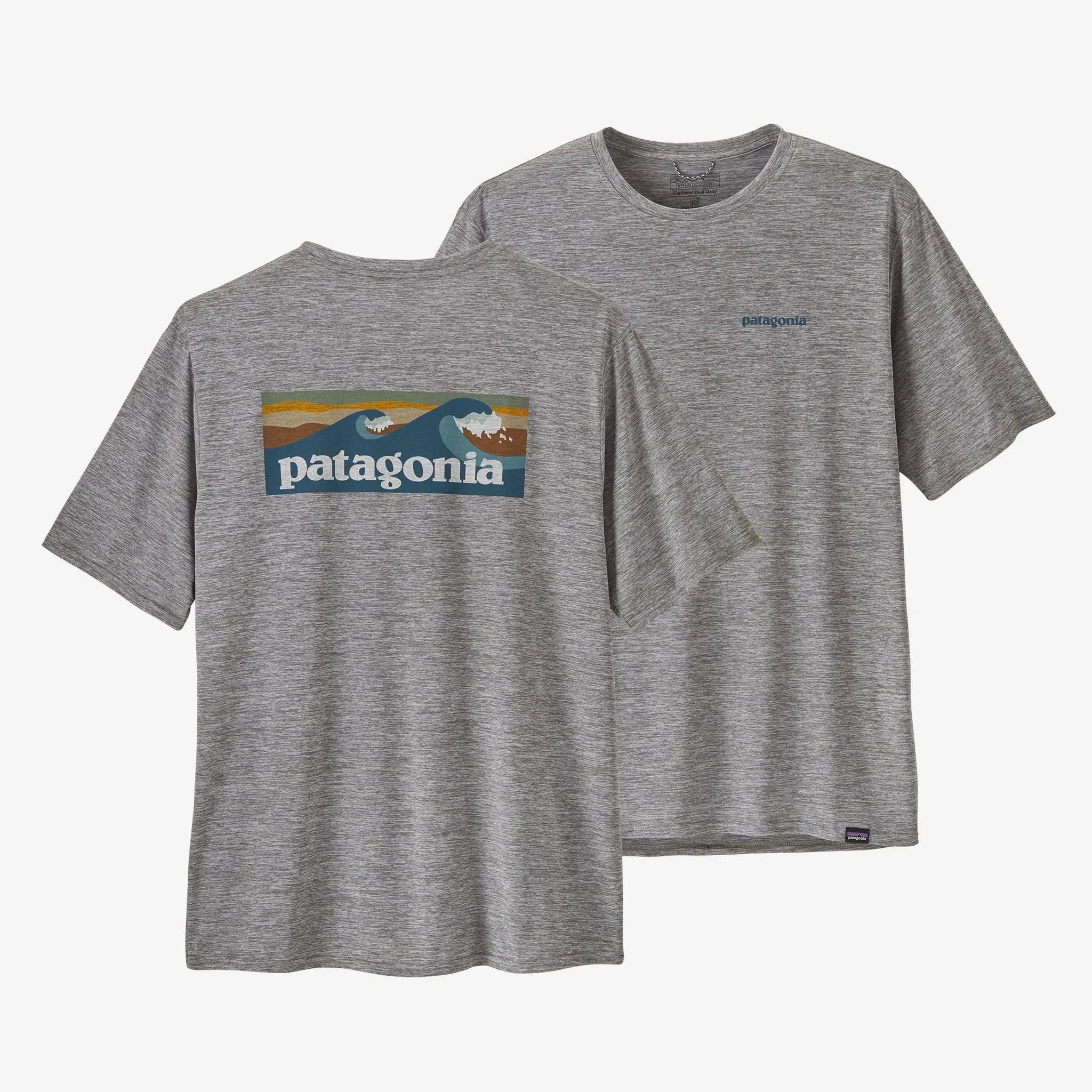 Patagonia Mens Capilene Cool Daily Graphic SS Tee - Waters - Boardshort Logo Abalone Blue:Feather Grey