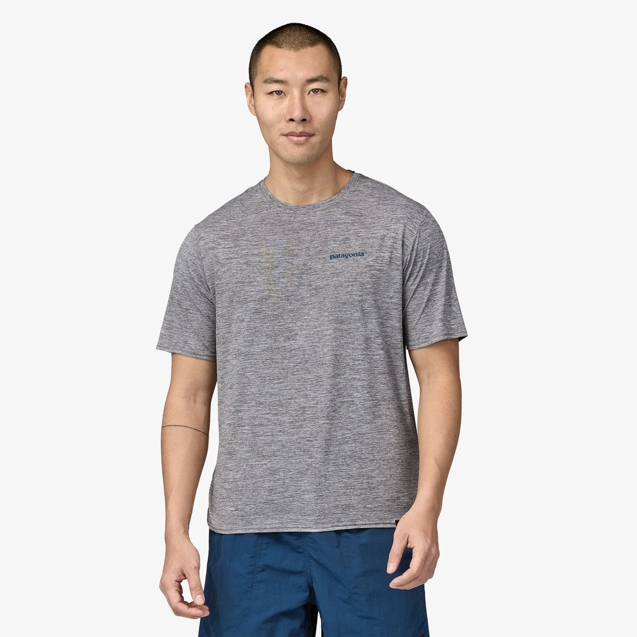 Patagonia Mens Capilene Cool Daily Graphic SS Tee - Waters - Boardshort Logo Abalone Blue:Feather Grey