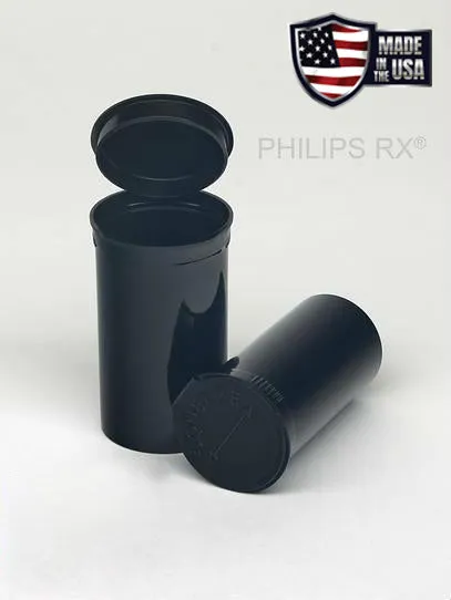 Philips RX 19 Dram Pop Top Vial - 1/8 Oz - Child Resistant - Opaque Black (225 Count)
