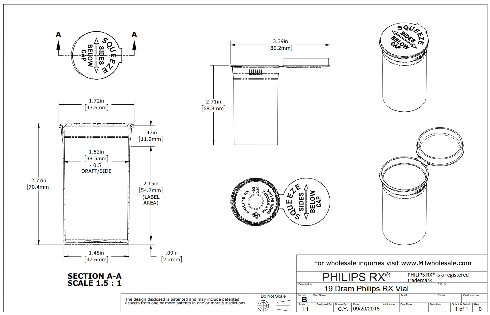 Philips RX 19 Dram Pop Top Vial - 1/8 Oz - Child Resistant - Opaque White - (225 Count)