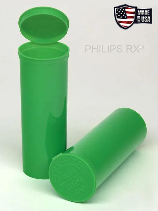 Philips RX 60 Dram Pop Top Vial - 1/2 Oz - Child Resistant - Lime Green - Opaque (75 Count)