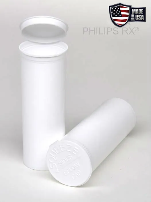 Philips RX 60 Dram Pop Top Vial - 1/2 Oz - Child Resistant - White - Opaque (75 Count)