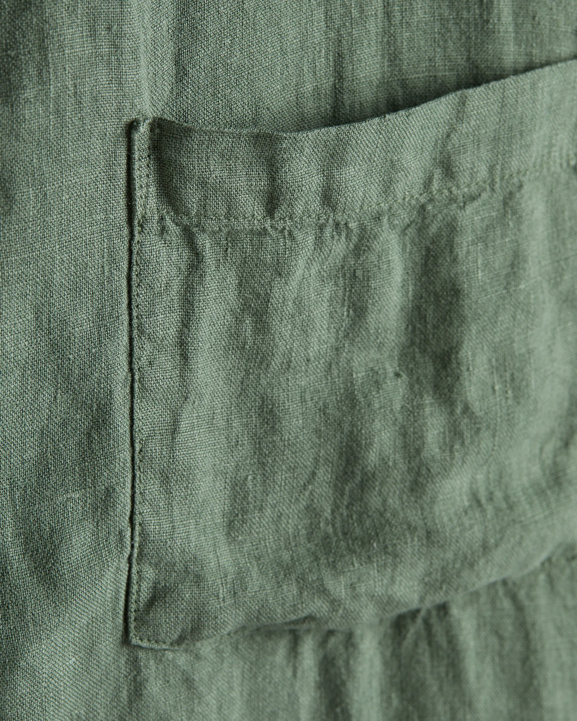 Portuguese Flannel Linen Camp Collar Dry Green