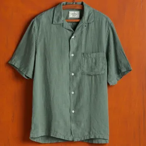 Portuguese Flannel Linen Camp Collar Dry Green
