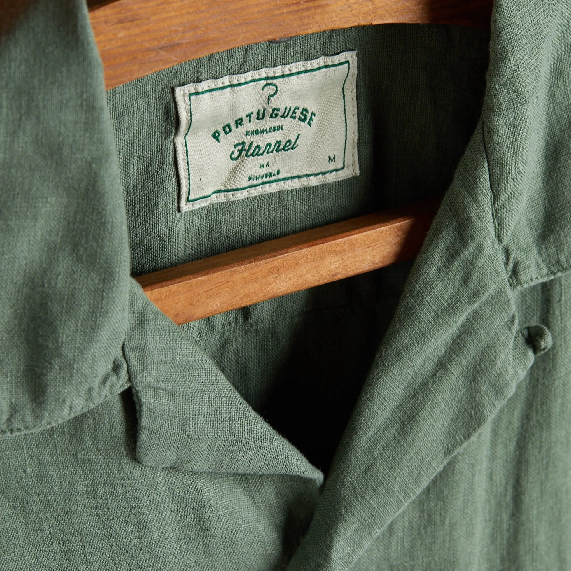 Portuguese Flannel Linen Camp Collar Dry Green