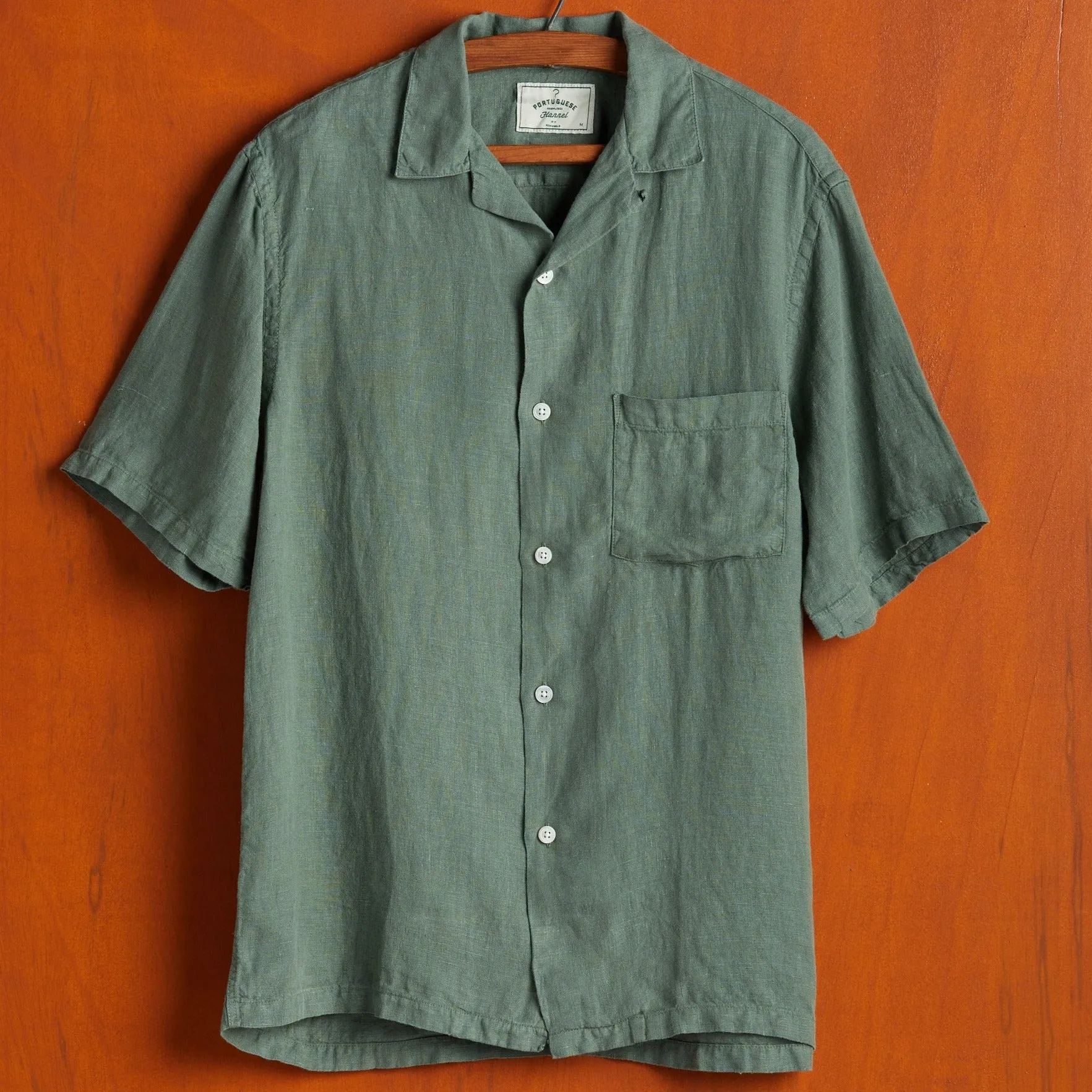 Portuguese Flannel Linen Camp Collar Dry Green