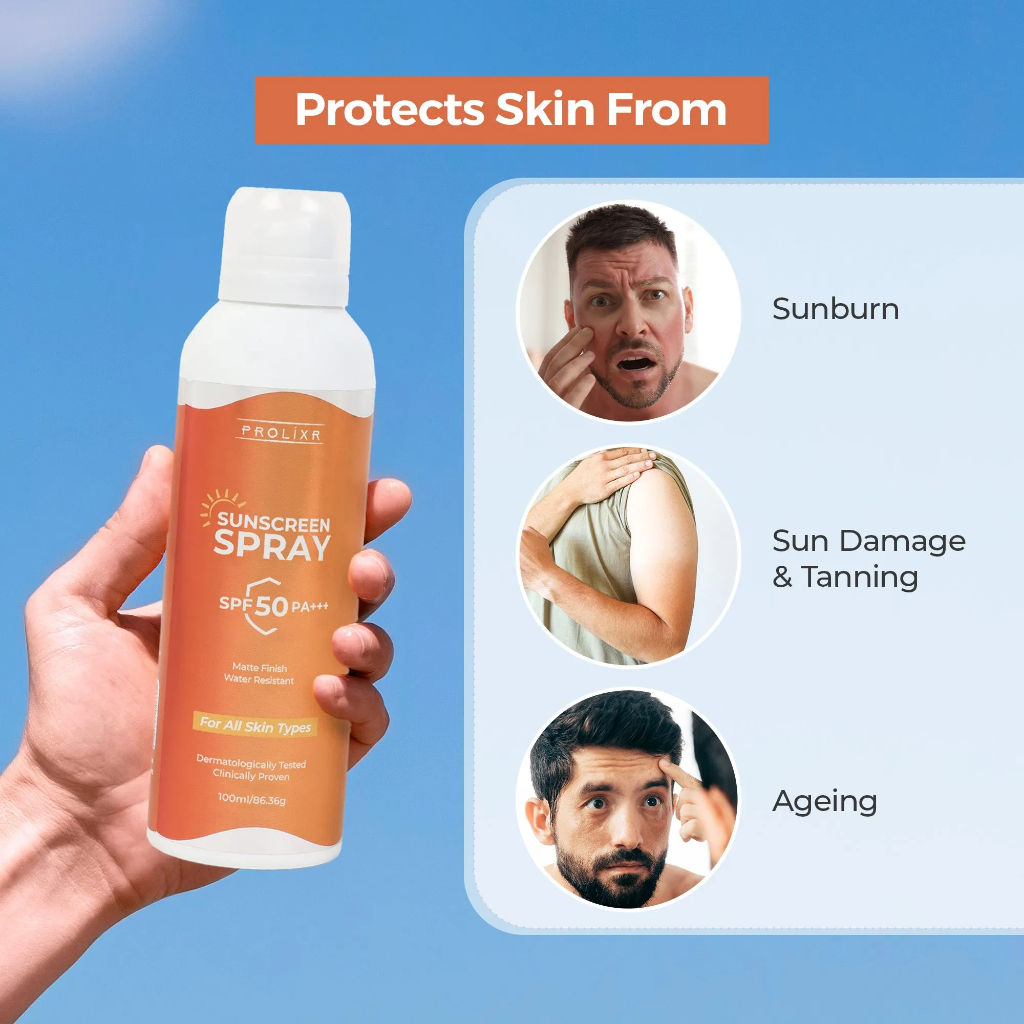 Prolixr Sunscreen SPF 50 PA    | Sunscreen for Men | Sunscreen Spray | Sunscreen for oily skin and for Dry Skin | Body Sunscreen | water resistant | Matte Sunscreen | 100 ml