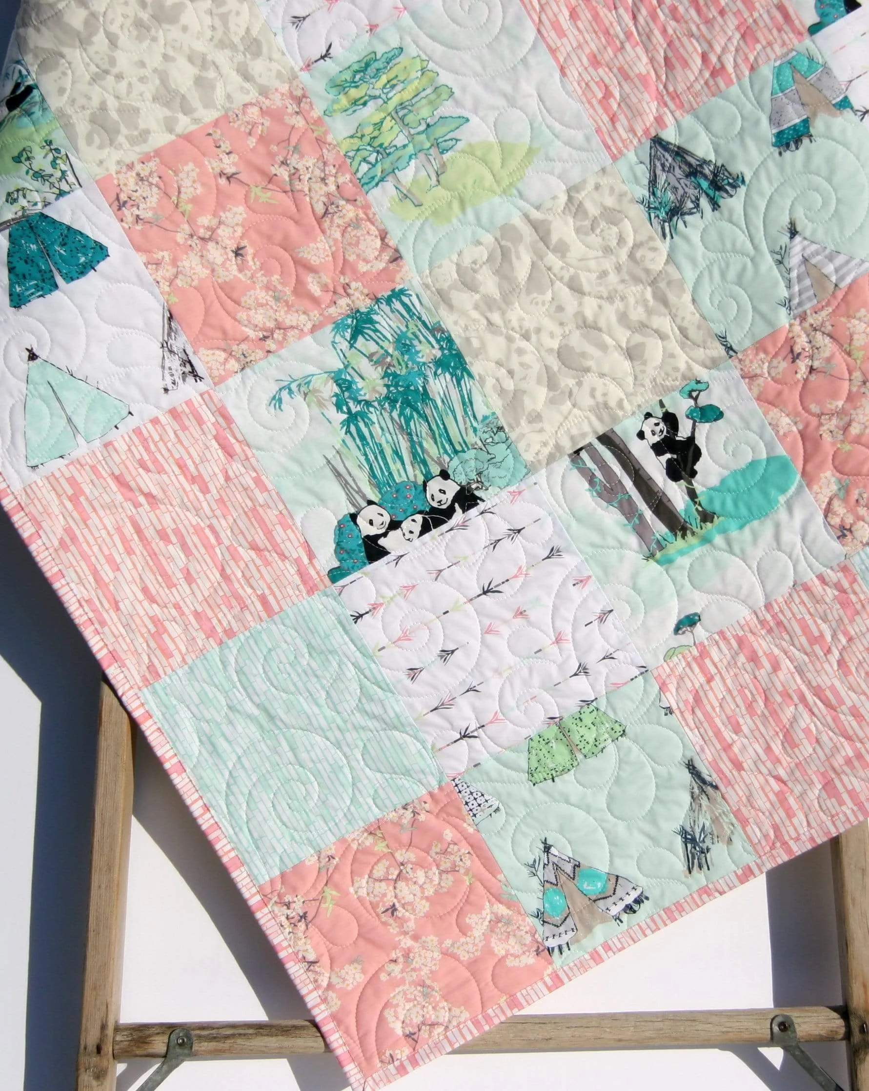 Quilt Kit Girl Panda Teepee Bamboo Arrows Crib Toddler Bedding Project