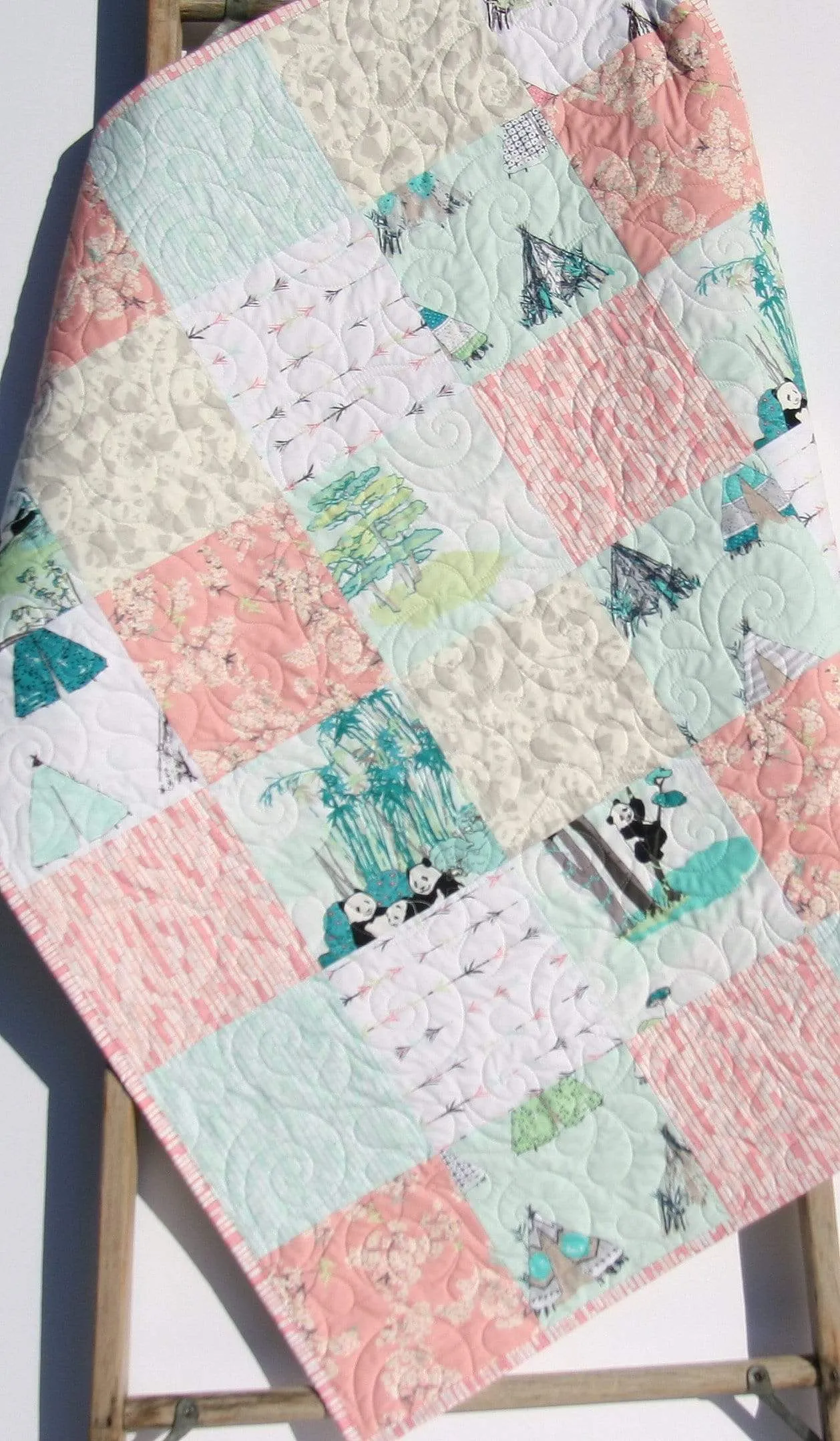 Quilt Kit Girl Panda Teepee Bamboo Arrows Crib Toddler Bedding Project