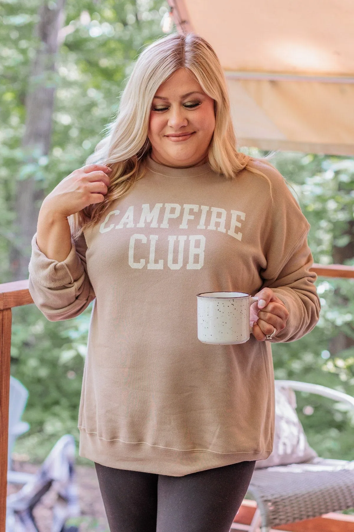 "Campfire Club" Graphic Crew Neck Pullover- Tan