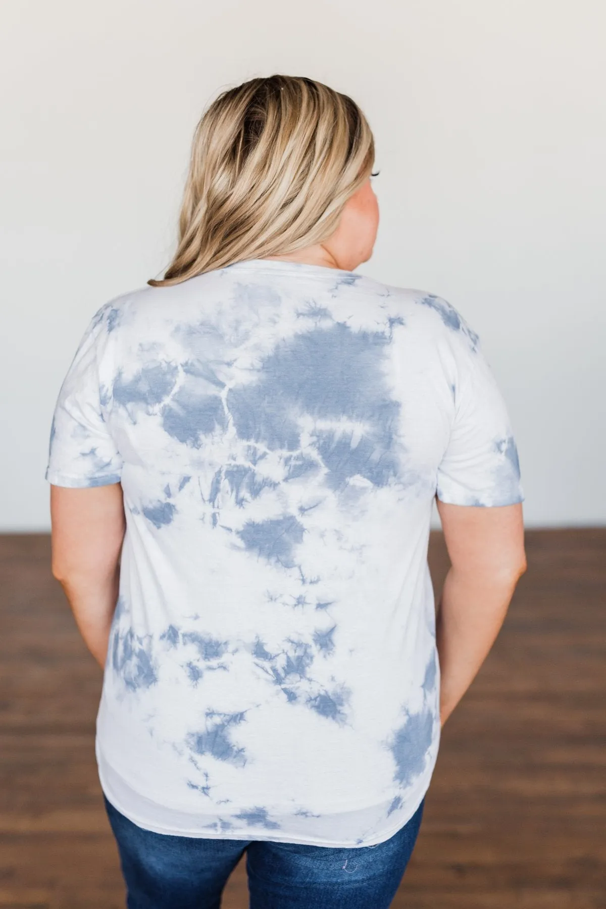 "Happy Camper" Tie Dye Graphic Tee- Navy & Ivory