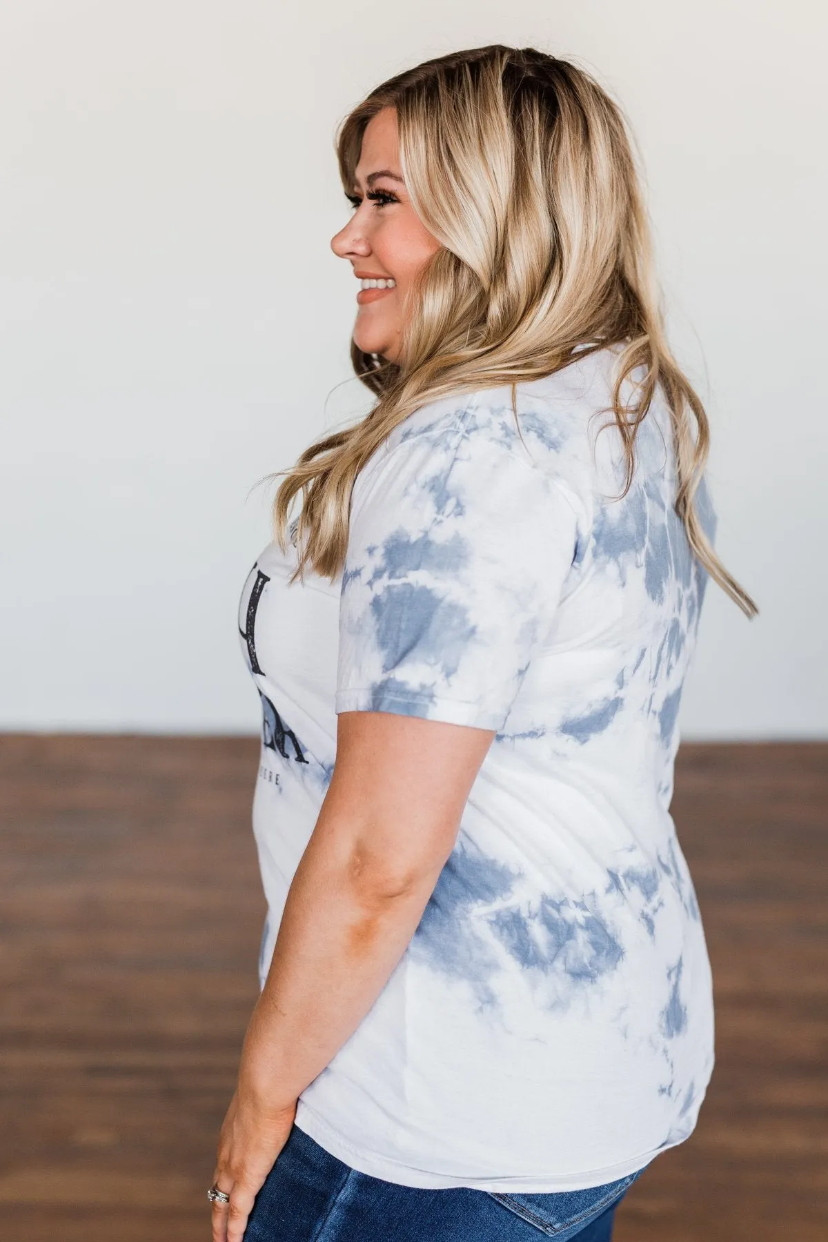 "Happy Camper" Tie Dye Graphic Tee- Navy & Ivory