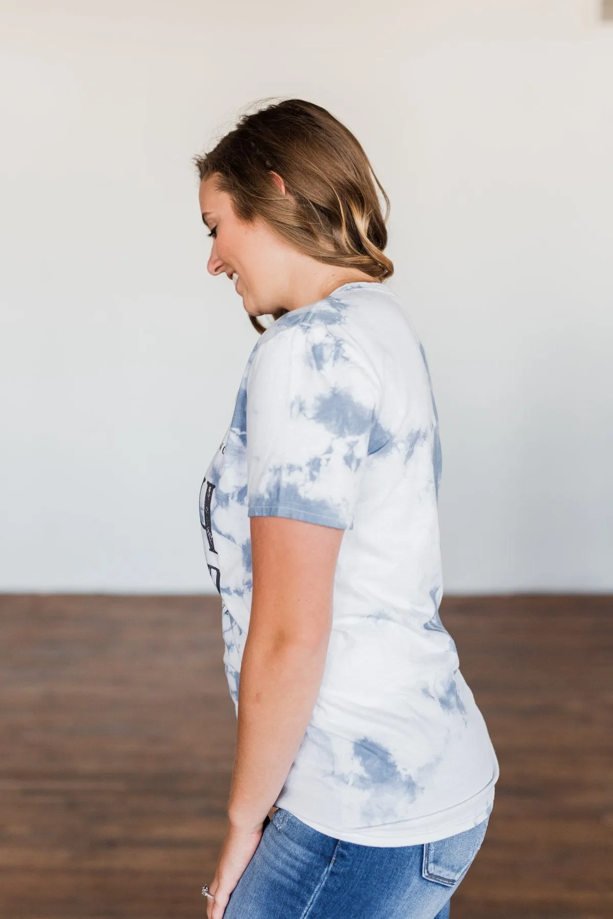 "Happy Camper" Tie Dye Graphic Tee- Navy & Ivory