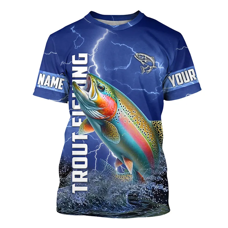 Rainbow trout Fishing blue lightning jerseys custom performance Short Sleeve tournament fishing shirts NQS6415