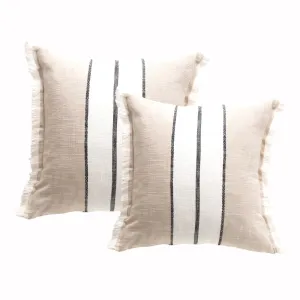 Renee Taylor Darcy Stripe Stone washed Yarn-dyed Cushion Twin Pack 50 x 50 Cms Polyester Filled Midnight