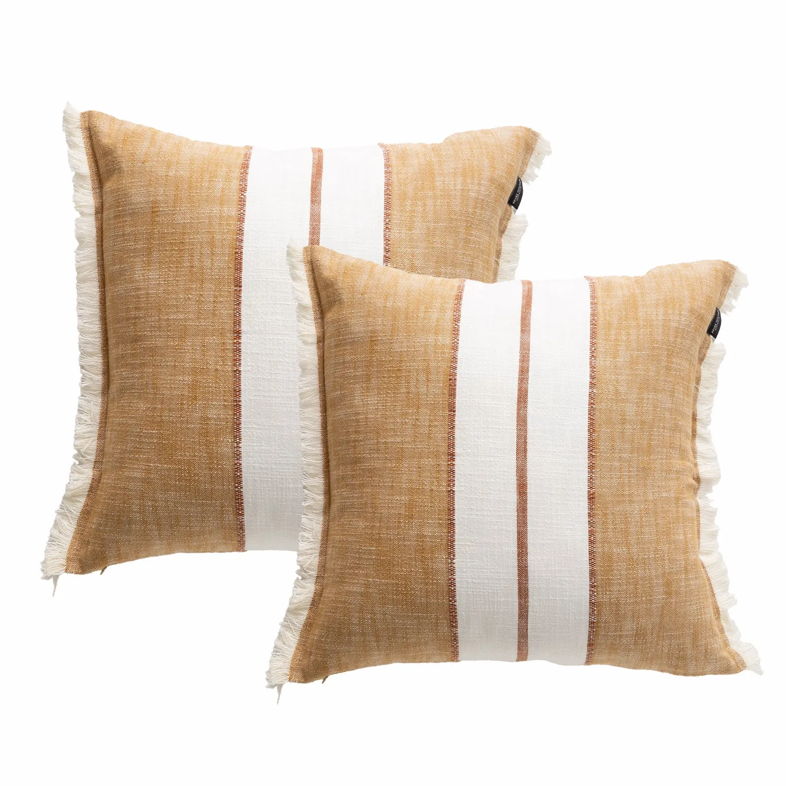 Renee Taylor Darcy Stripe Stone washed Yarn-dyed Cushion Twin Pack 50 x 50 Cms Polyester Filled Tan