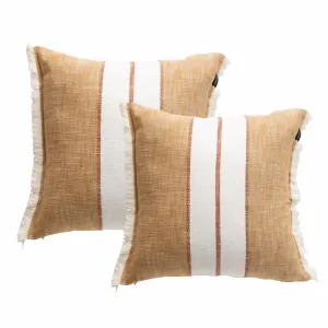 Renee Taylor Darcy Stripe Stone washed Yarn-dyed Cushion Twin Pack 50 x 50 Cms Polyester Filled Tan