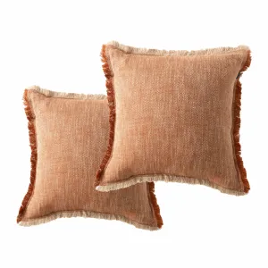 Renee Taylor Franco Stone Washed Yarn-Dyed Cushion Twin Pack 50 x 50 Cms Feather Filled Tobacco