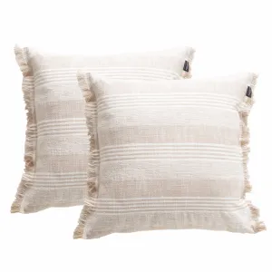 Renee Taylor Kent Stripe Stone washed Yarn-dyed Cushion Twin Pack 50 x 50 Cms Feather Filled Natural
