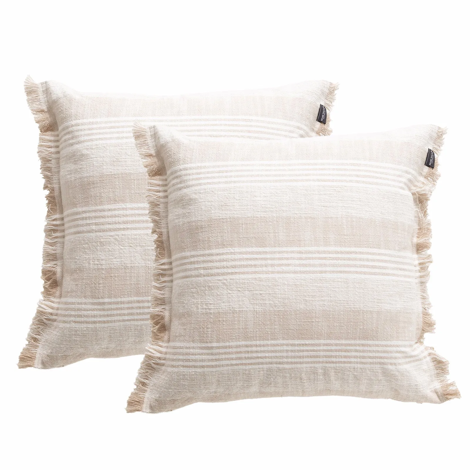 Renee Taylor Kent Stripe Stone washed Yarn-dyed Cushion Twin Pack 50 x 50 Cms Feather Filled Natural