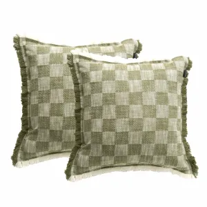 Renee Taylor Noah Checkered Stone washed Yarn-dyed Cushion Twin Pack 50 x 50 Cms Polyester Filled Jade