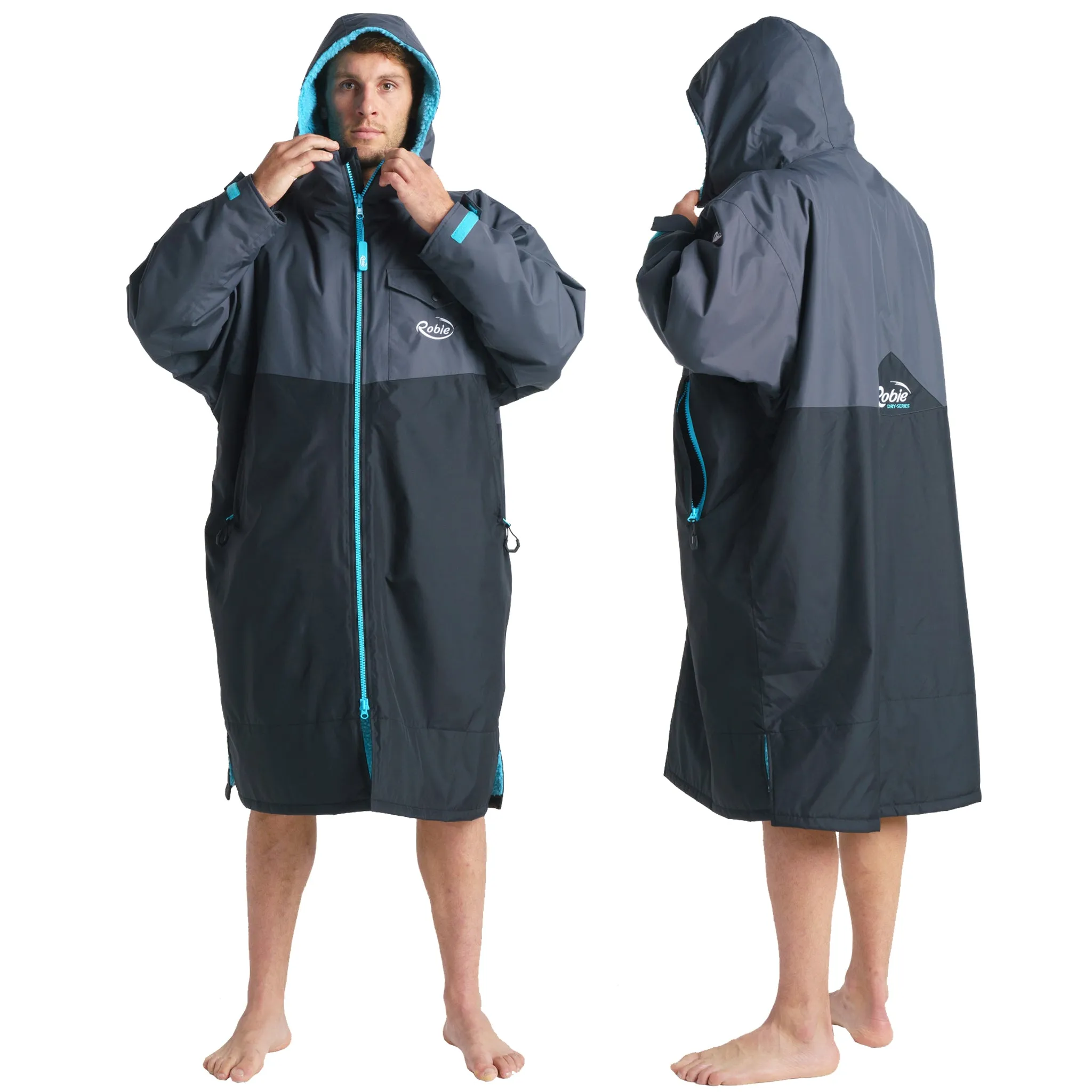 Robie Dry Series Recycled Long Sleeve Changing Robe - Black/Charcoal/Blue