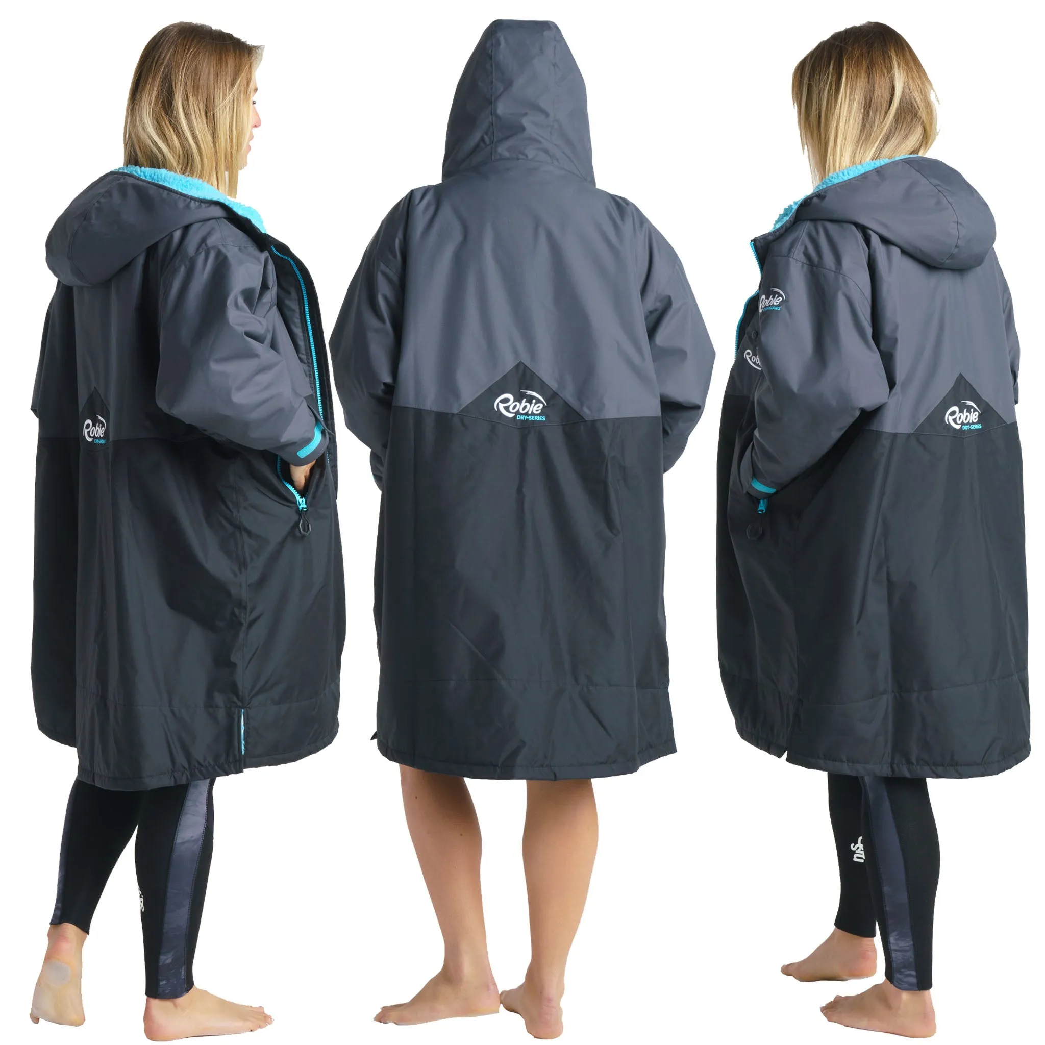 Robie Dry Series Recycled Long Sleeve Changing Robe - Black/Charcoal/Blue