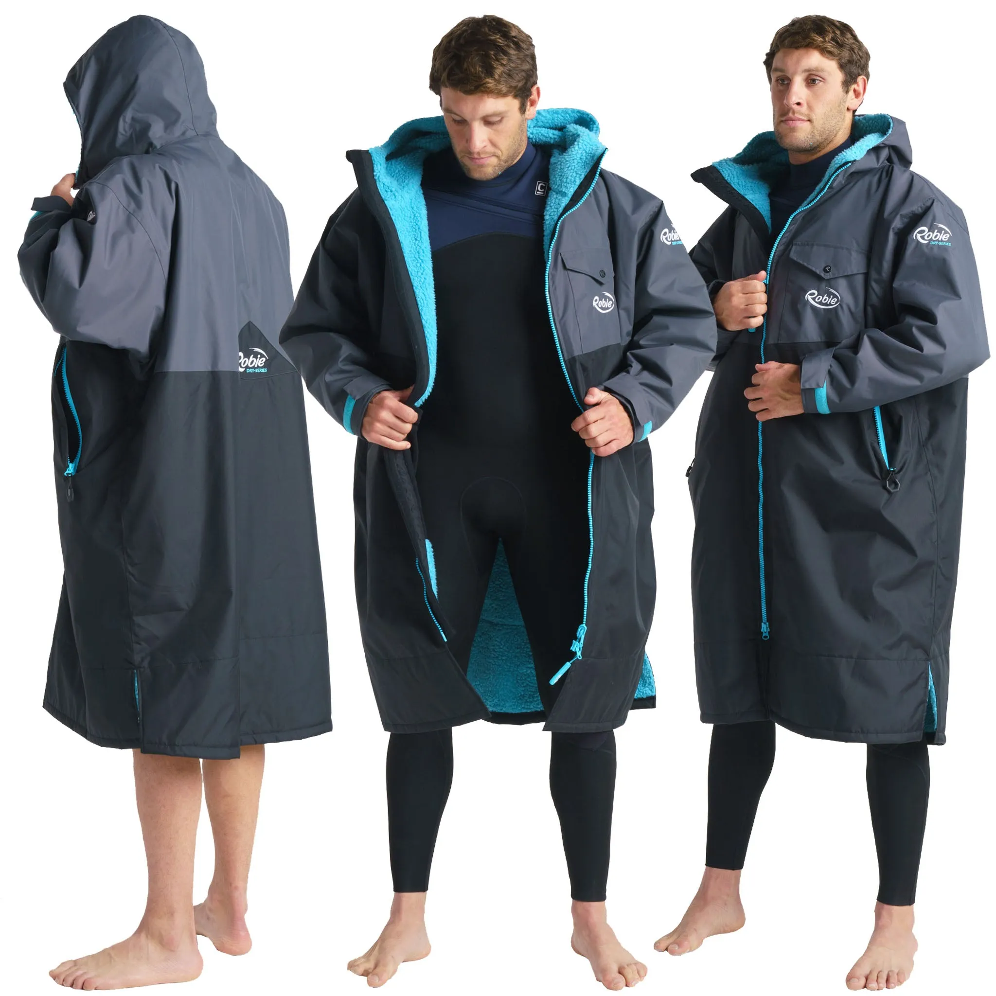 Robie Dry Series Recycled Long Sleeve Changing Robe - Black/Charcoal/Blue
