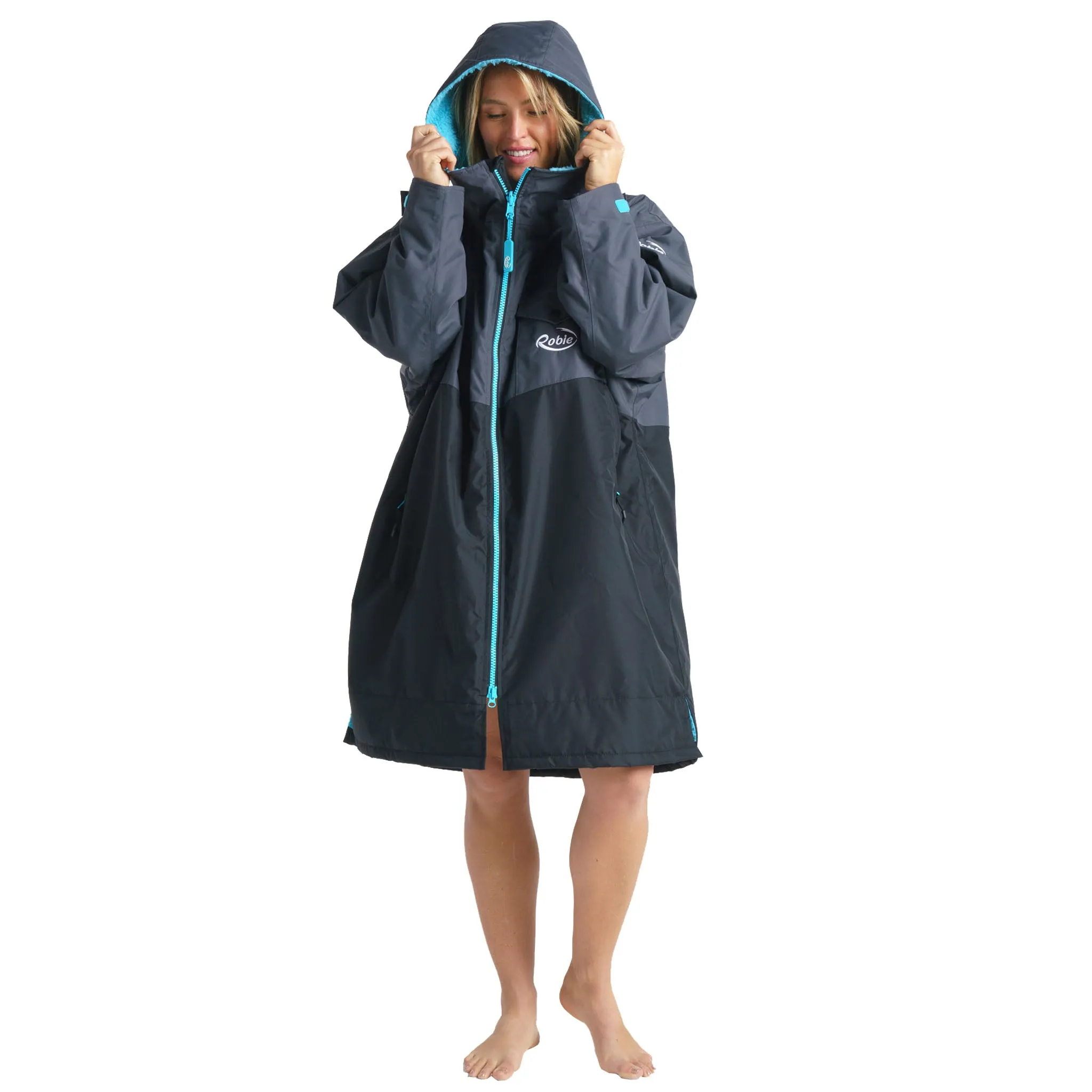 Robie Dry Series Recycled Long Sleeve Changing Robe - Black/Charcoal/Blue