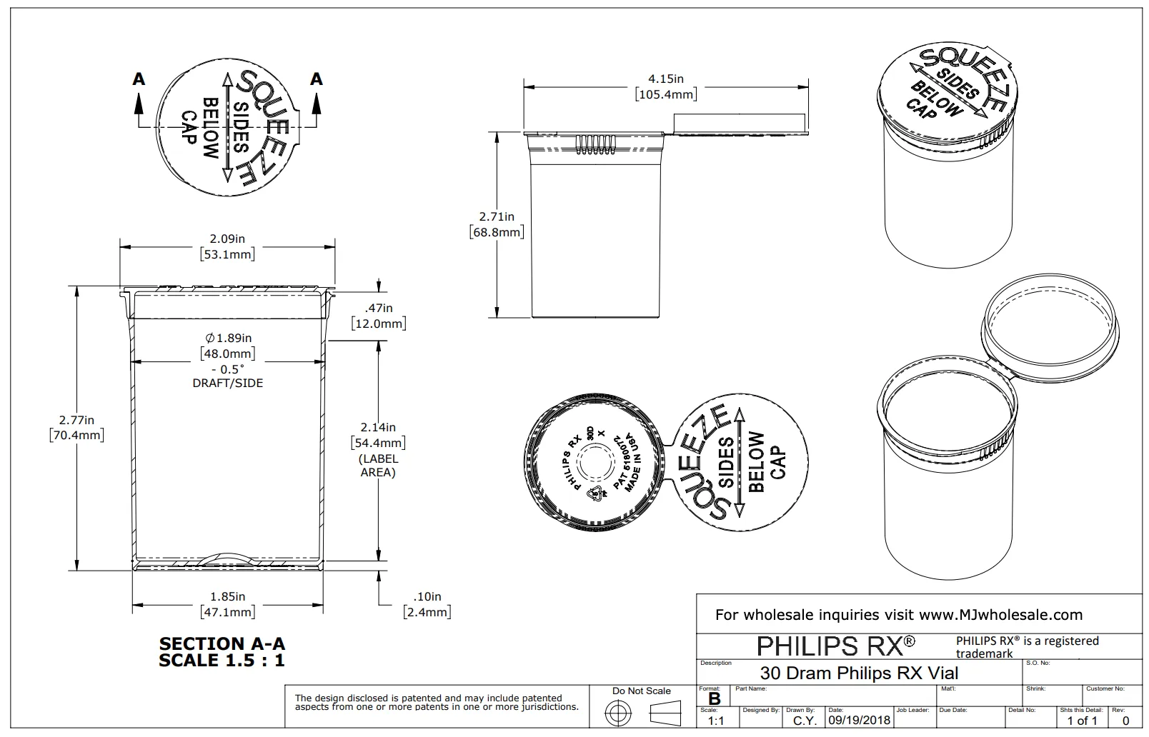 SAMPLE of Pop Top Vial - Philips 30 Dram - 1/4 Oz - Child Resistant - Black - Opaque - (1 Count SAMPLE)