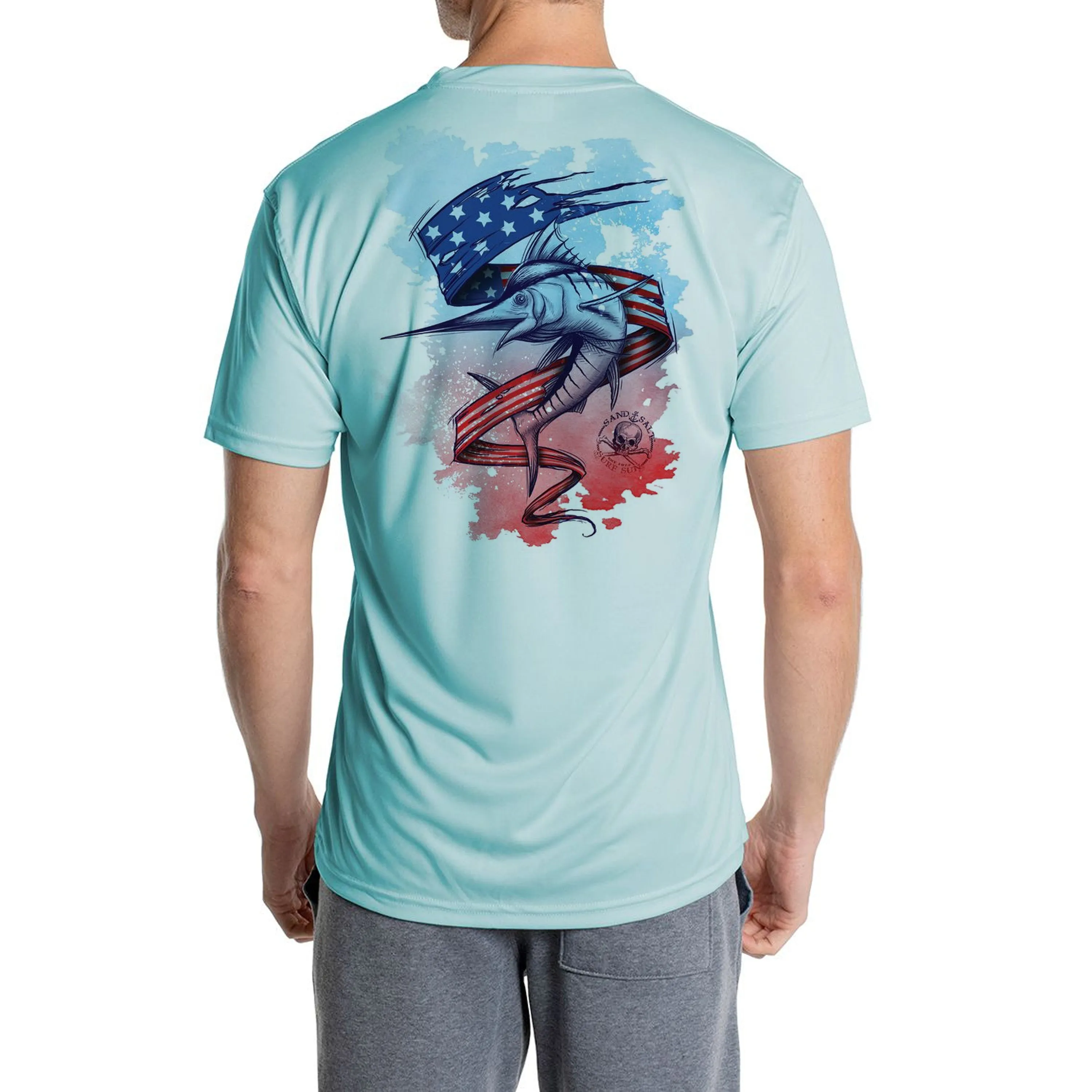 SAND.SALT.SURF.SUN. Marlin Flag Men's UPF 50  UV Sun Protection Performance Short Sleeve T-Shirt