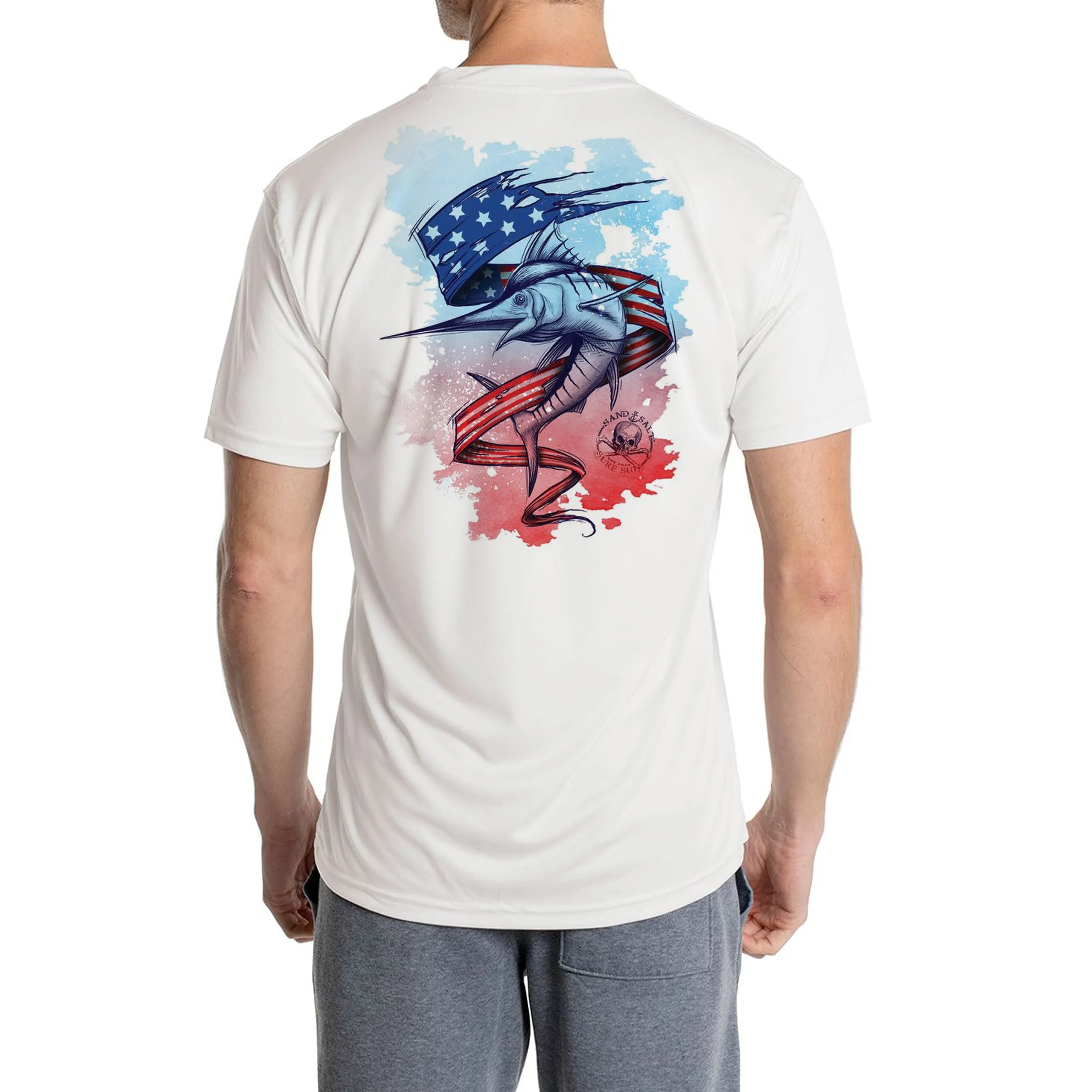 SAND.SALT.SURF.SUN. Marlin Flag Men's UPF 50  UV Sun Protection Performance Short Sleeve T-Shirt