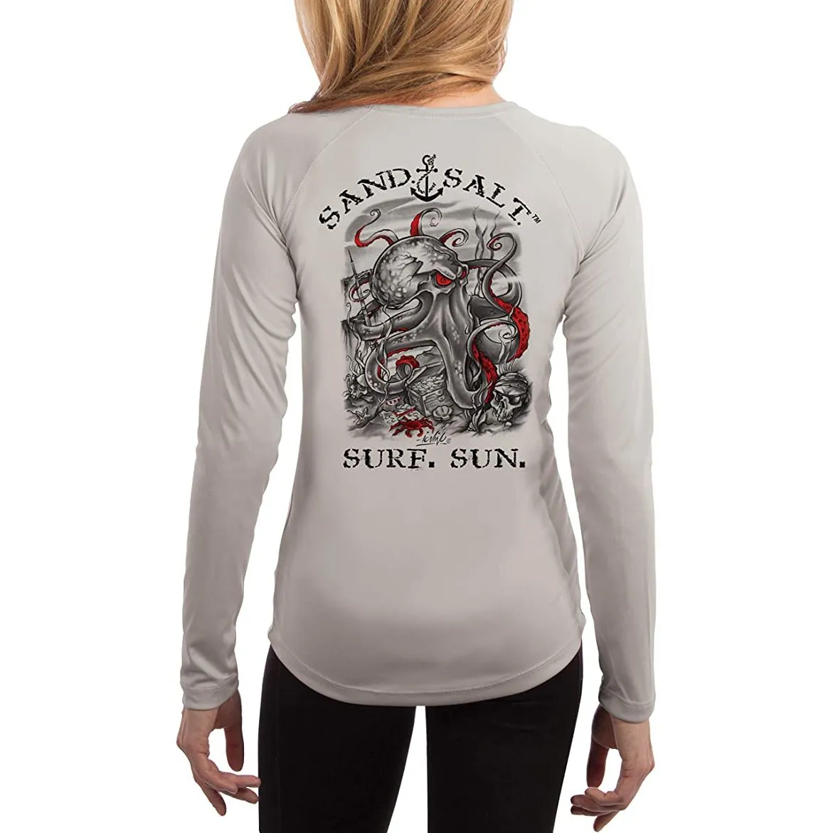 SAND.SALT.SURF.SUN. Octopus Treasure Women's UPF 50  UV Sun Protection Performance Long Sleeve T-Shirt
