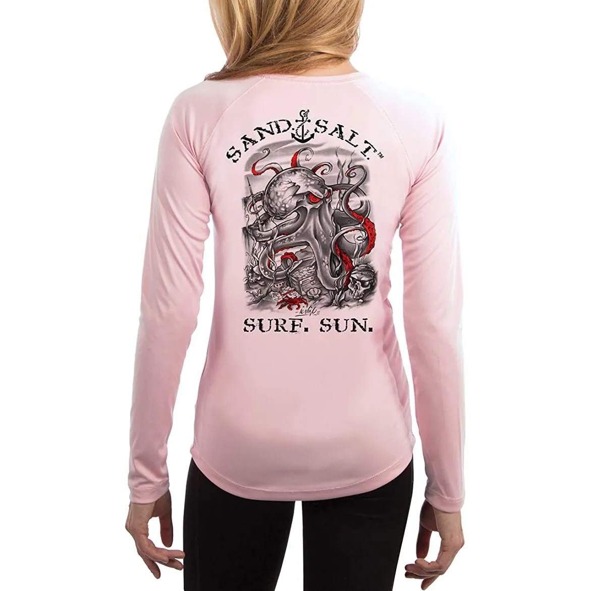 SAND.SALT.SURF.SUN. Octopus Treasure Women's UPF 50  UV Sun Protection Performance Long Sleeve T-Shirt