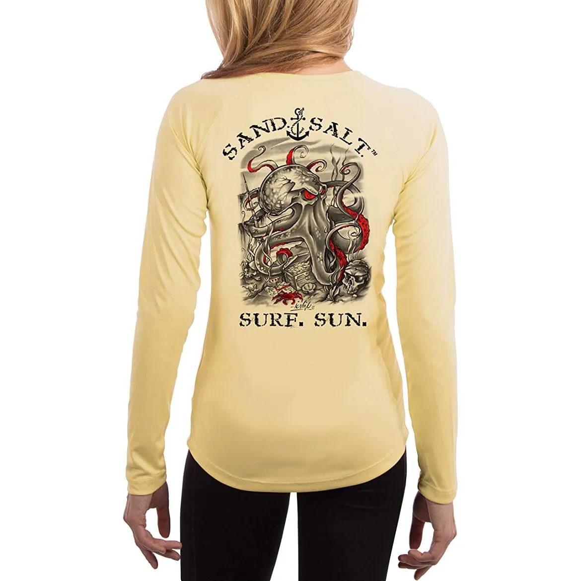 SAND.SALT.SURF.SUN. Octopus Treasure Women's UPF 50  UV Sun Protection Performance Long Sleeve T-Shirt