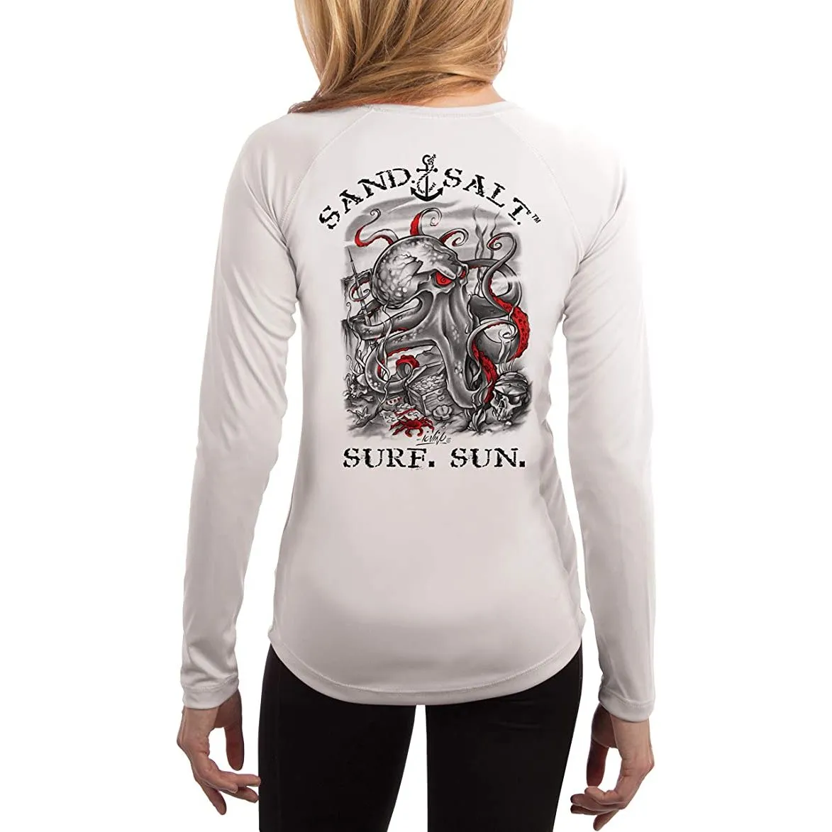 SAND.SALT.SURF.SUN. Octopus Treasure Women's UPF 50  UV Sun Protection Performance Long Sleeve T-Shirt