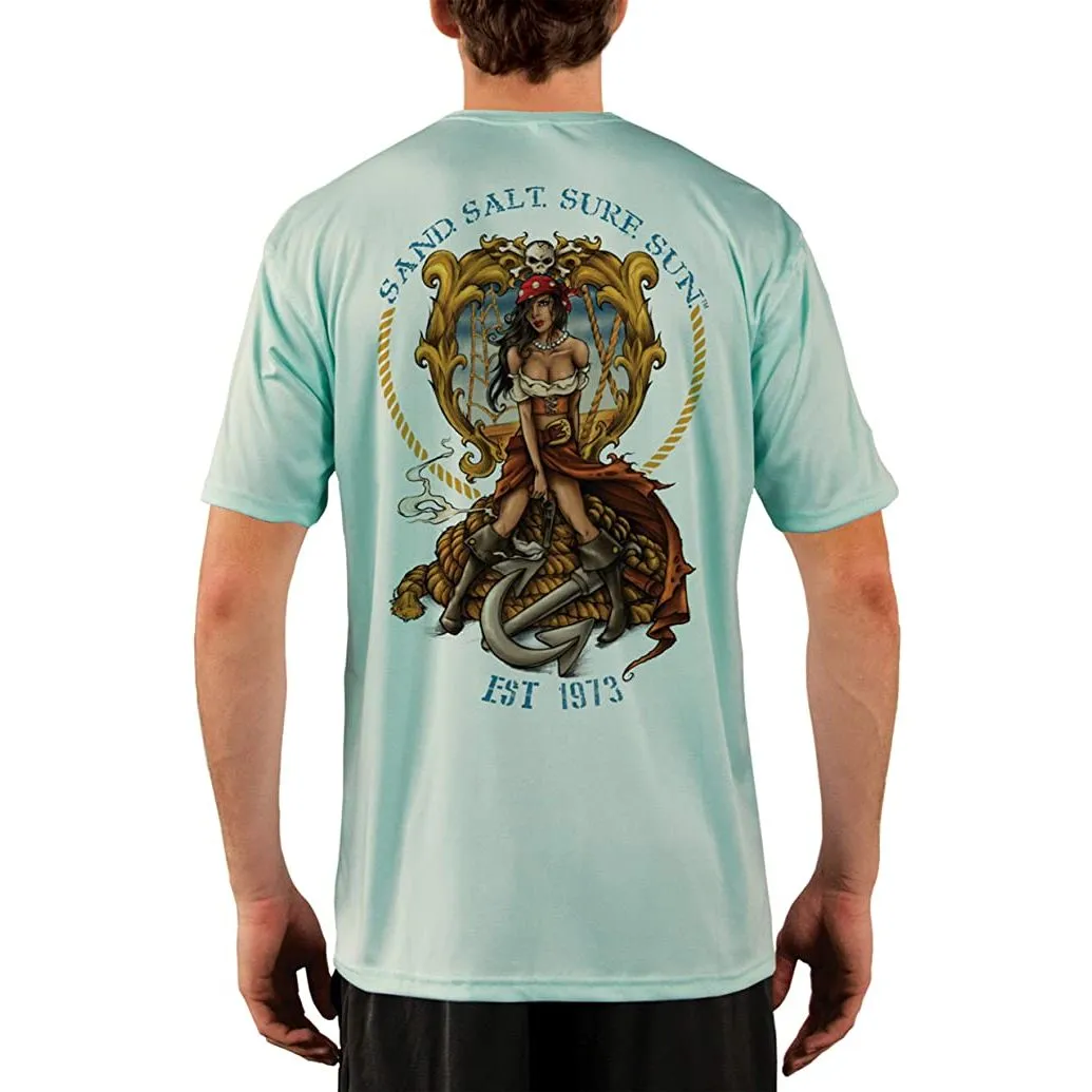 SAND.SALT.SURF.SUN. Pirate Girl Anchor Men's UPF 50  UV Sun Protection Performance Short Sleeve T-Shirt